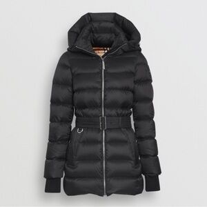 Burberry Black Puffer Jacket with Quilted Hood and Fitted Waist